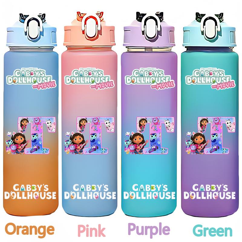 Gabby's 750ml Dollhouse Gabby Carlita DJ Catnip Mercat Gradient Plastic Straw Cup Pandy Paws Cakey Cat Mama Cat Drinking Bottle