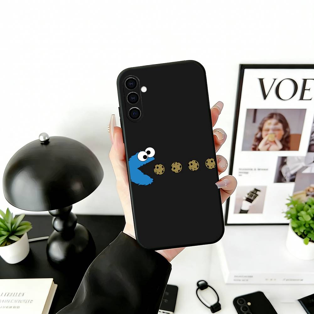Cut Cartoon C-Cookies Monster Phone Case Black Silicone Soft For Samsung Galaxy A73,A72,A71,A70,A53,A52,A51