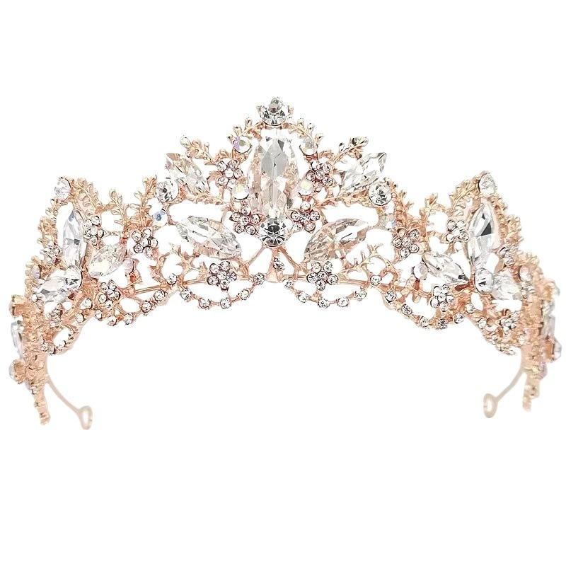 Bride's Golden Crown Tiara Rhinestone Headband European and American Wedding White Wedding Accessories Wedding Hair Accessories