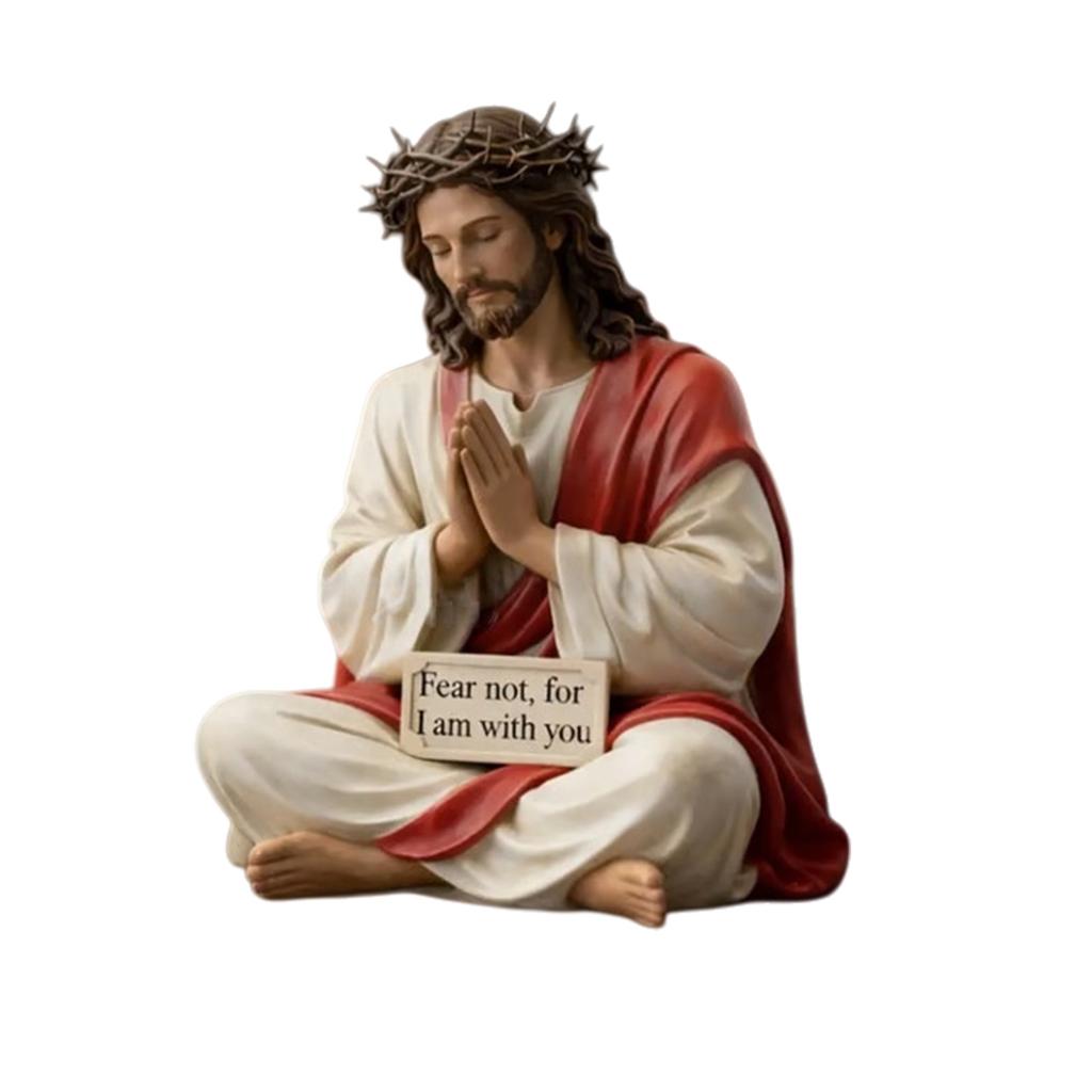 Resin Praying Holy Sculpture Holding Reassuring Inscription Plaque Desk Companion Figurine for Meaningful Gift Giving