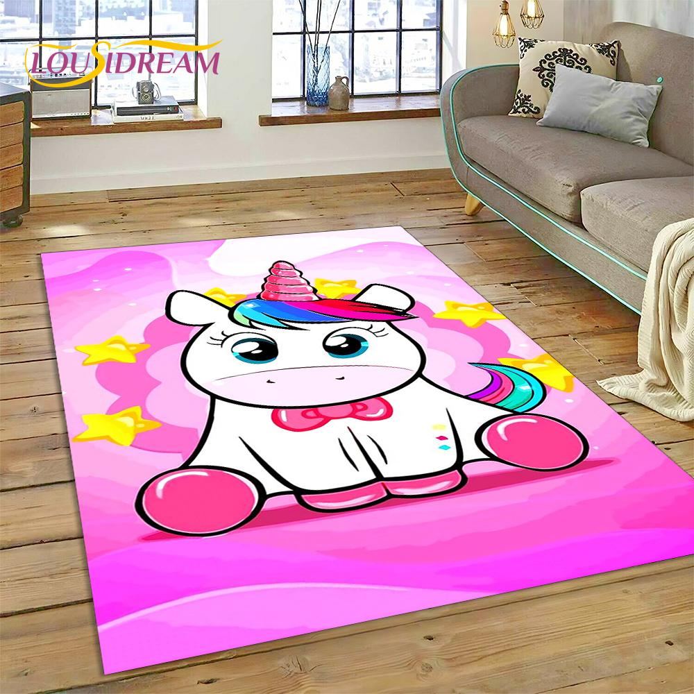 3D Cartoon Cute Unicorn Animal Carpet Rug for Home Living Room Bedroom Sofa Doormat Decor,Child Play Area Rug Non-slip Floor Mat