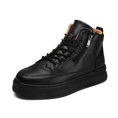 Fashion Leather Boots Man Autumn Biker Boot Explosive Style British Simple Platform Lace-up Zipper Water Proof Hard-wearing Men's Shoes