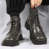 Men's New Thick-soled Heightening Martin Boots Retro Trend Side Zipper Casual Leather Boots High-top Fashion Men's Boots
