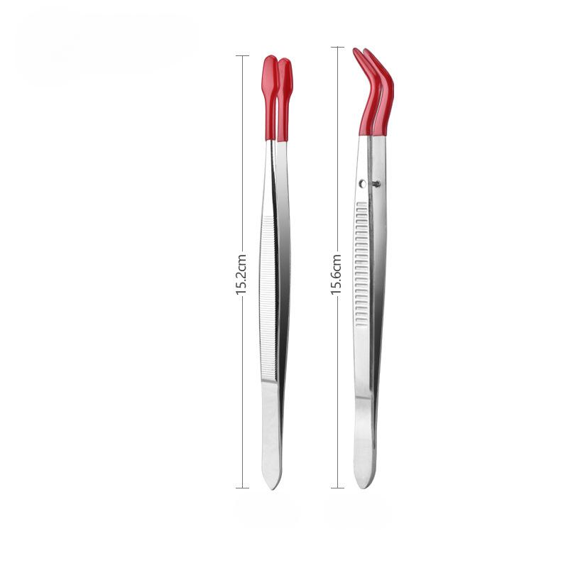 Tweezers of Different Sizes, Stamp Tweezers, Metal Sticker Tweezers with Soft PVC Coating, Flat Head, Elbow, Non-slip Angle Tweezers