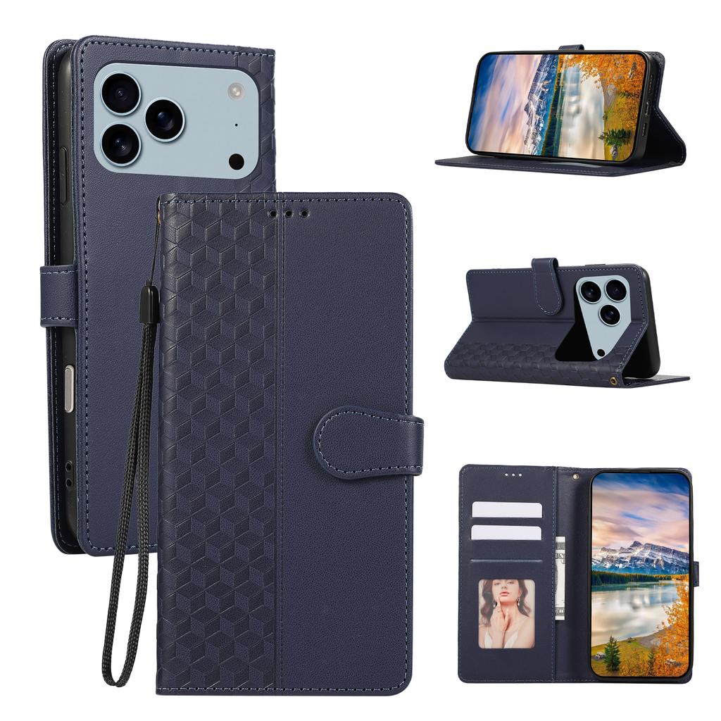Business 3D Diamond Grid Embossed Wallet Leather Case For iPhone 17 Pro Max 16 15 14 13 12 11 Plus 17air 16E kickstand Cover
