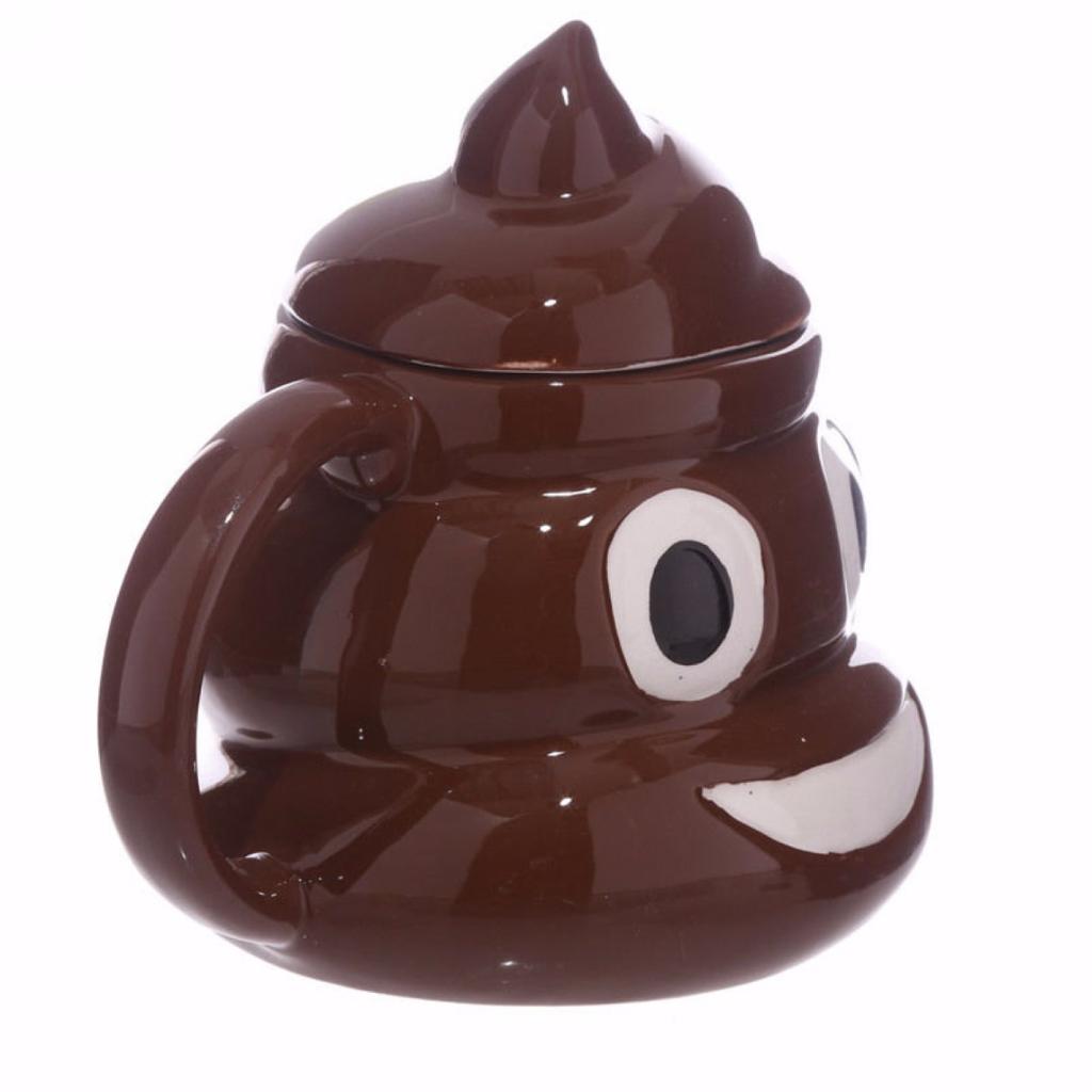New Water Coffee Mug Poo Emoji Mug Funny Banter Mug Cup Gift With Cover Brown