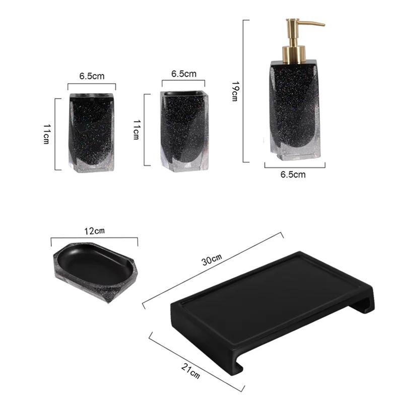 Bathroom Five Piece Set Black Toiletry Lotion Bottle Mouthwash Cup Tray Storage Accessories Toilet Soap Dispenser