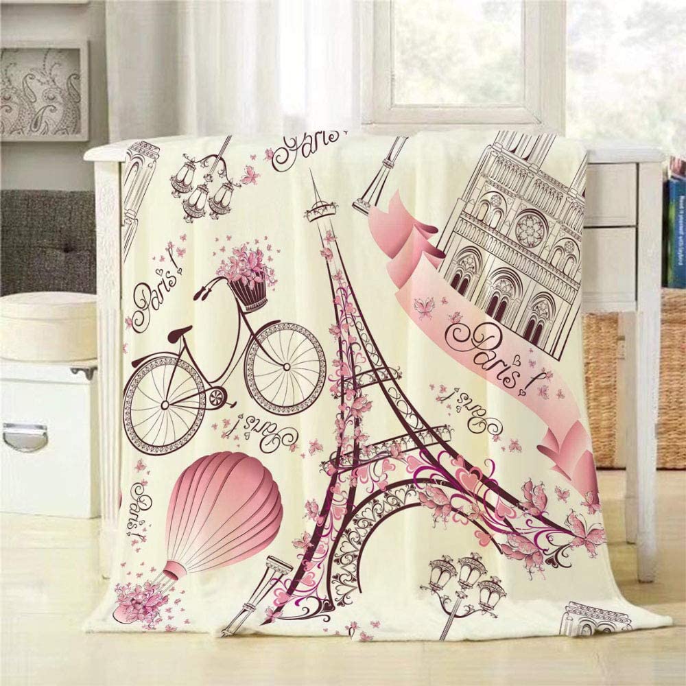 Flanelowy nowoczesny koc turystyczny kolorowy szkic wieży Eiffla w Paryżu francuski koc na fotel rozkładany klimatyzacja koc