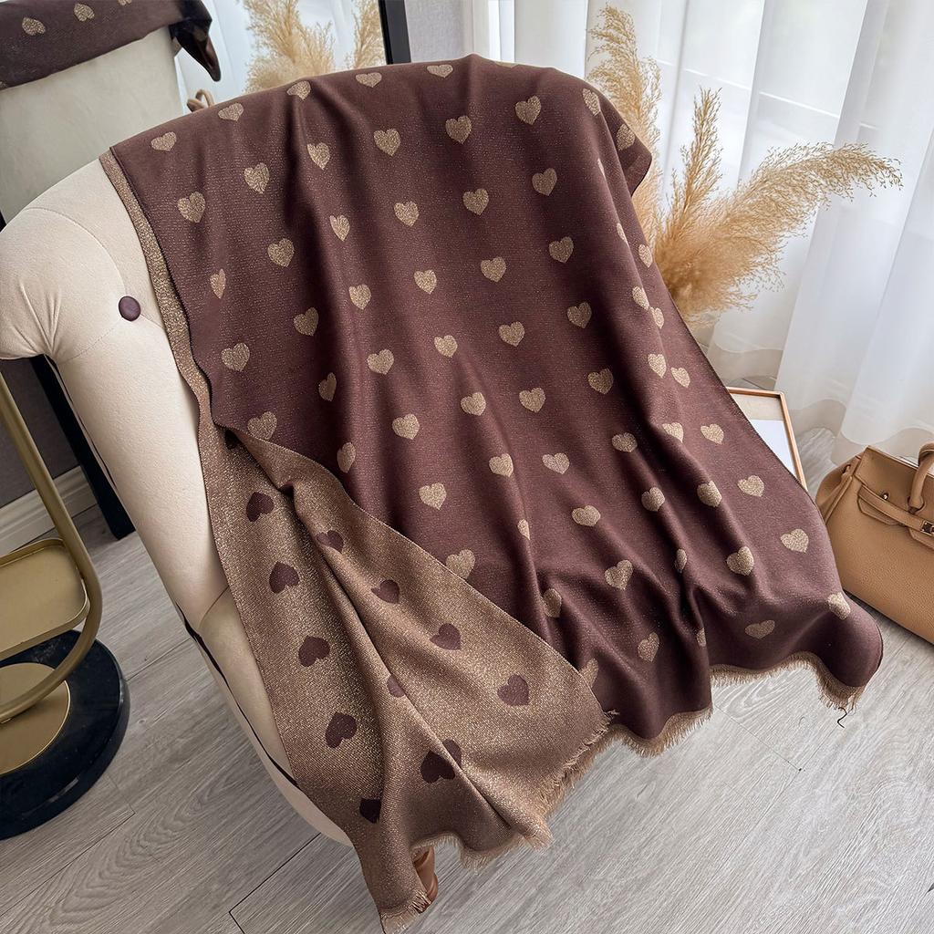 Autumn Winter Retro Imitaion Cashmere Shawl Fashion Woman Versatile Heart Double-sided Color Matching Pashmina Thick Warm Scarf