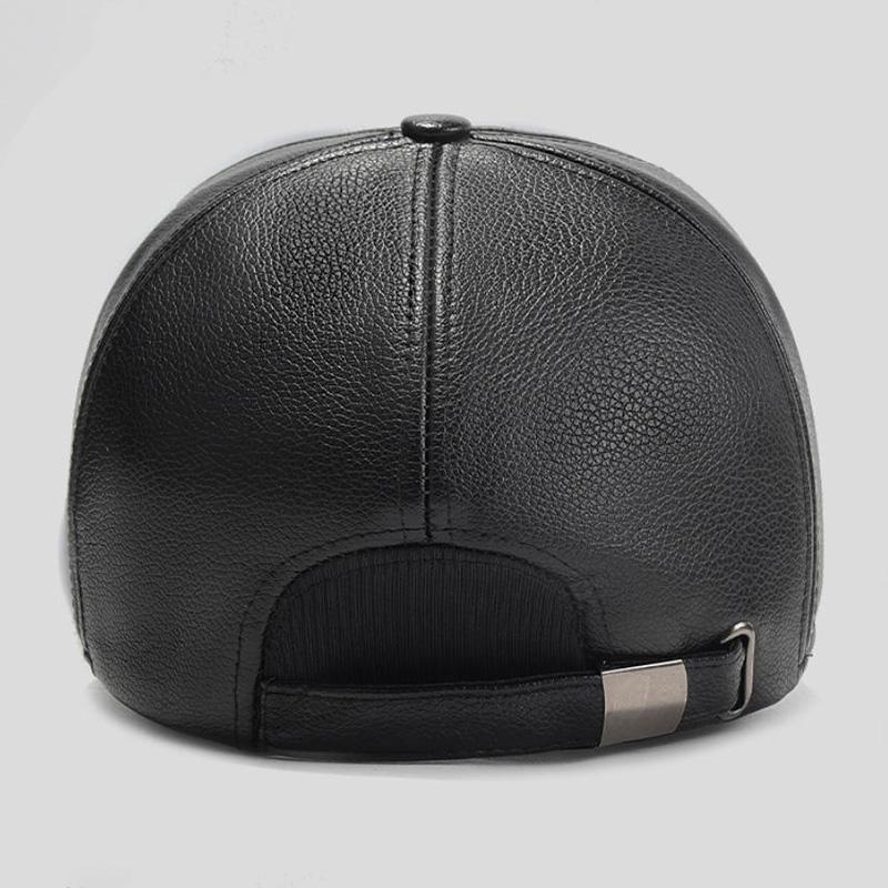 Spring And Autumn Outdoor Leisure Solid Color Leather Baseball Cap With Fleece Windproof And Warmth For Middle-Aged And Elderly