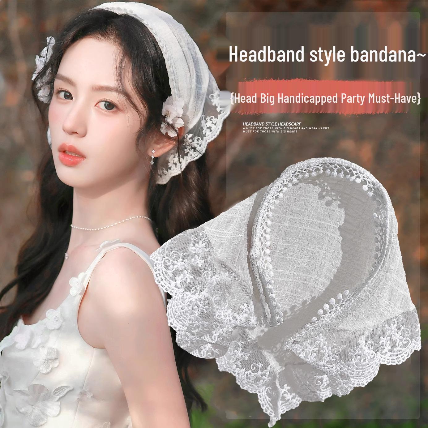 

Женский летний французский пасторальный белый кружевной треугольный платок-бандана