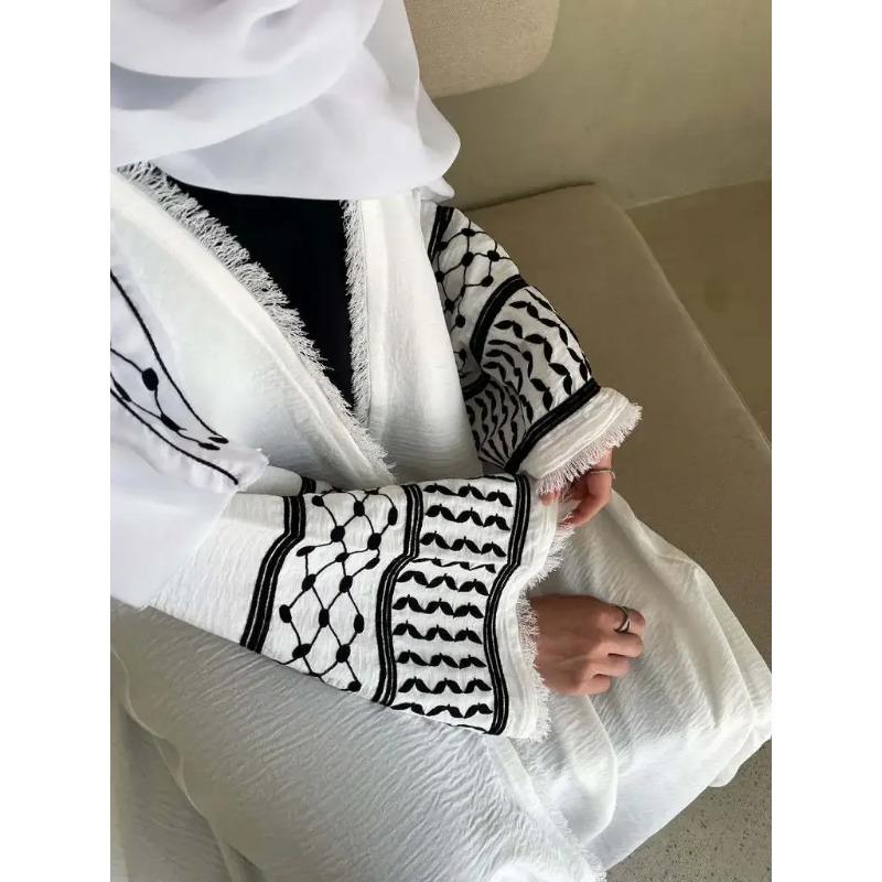 Muslim Dress Modest Islamic Clothing New Soft Crepe Embroidery Palestine Kefiyyeh Abaya Ramadan Tassel Dubai Abaya Women