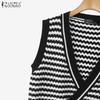 ZANZEA Women V Neck Sleeveless Stitching Striped Cropped Knitted Sweater Vest Waistcoat