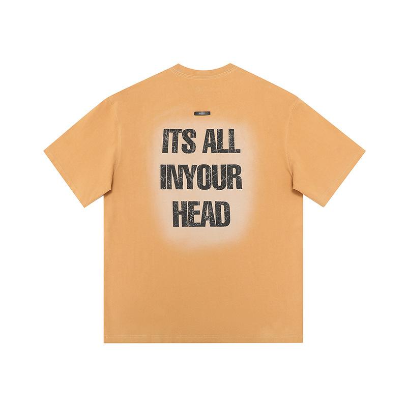 Washed Letters Short-sleeved T-shirt for Men's New Loose American Handsome Men's Base Shirt