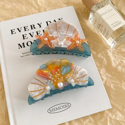 1pc Creative Shell Pearl  Starfish Acetate Grab Clip with Diamond Shark Clip Hairpin, Temperament Niche Hair Accessories