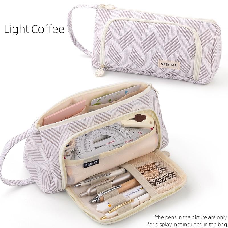 Astuccio Angoo a Righe Semplici Porta Penne Borsa con Apertura Frontale Manico Laterale Pochette Organizer per Cancelleria Scuola