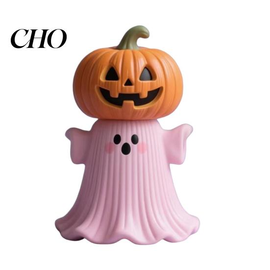 Exquisite Halloween Craftsmanship Statue Pumpkin Ghost Shape Figurine Pink Desktop Ornament Resin Handheld Tabletop Decoration Durable