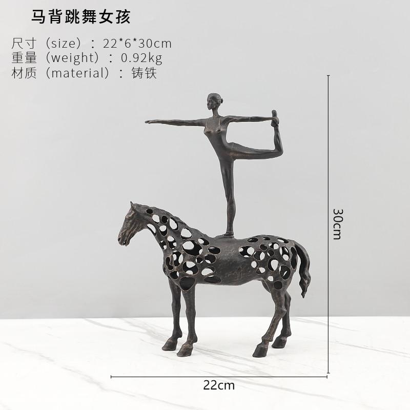 Cast Iron Hollow Horse Dancing Girl Ballet Dancer Dancing Horse Statue on Horseback Metal Figurine Sculpture of Realistic Animal