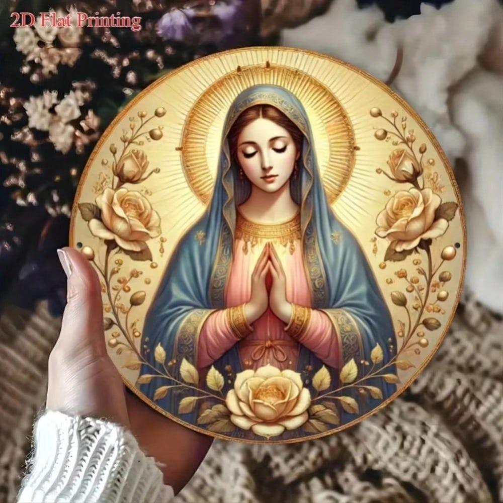 Metal Painting Religious Decor Golden Halo Roses Fade Resistant Church Altar