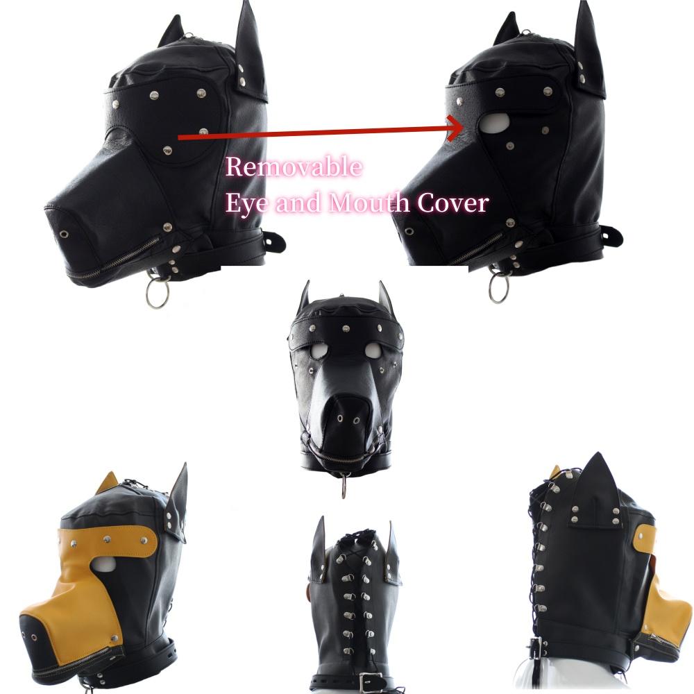 VaHppy SM BDSM Erotické hračky Psí návleky na hrdiny Hraní rolí Big Black Dog Slave Odnímatelné návleky na oči a ústa