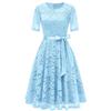 European, American spring and summer new fashion dress lace slim temperament bow dress