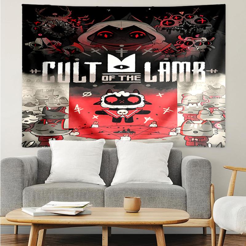 Cult Lamb Game Fantasy Quick-Dry Tapestry Hanging for Bedroom,Livingroom, Playroom,Decor Art Room Wall Tapestry Holiday and Birthday Gifts
