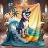 A 2D Dog Surfing-themed Flannel Blanket with Soft, High-definition Digital Printing, Suitable As a Cooling Blanket for Year-round Use! Made of Soft an