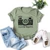 Cotton Loose Round Neck Camera Printed Short Sleeved Women's T-shirts