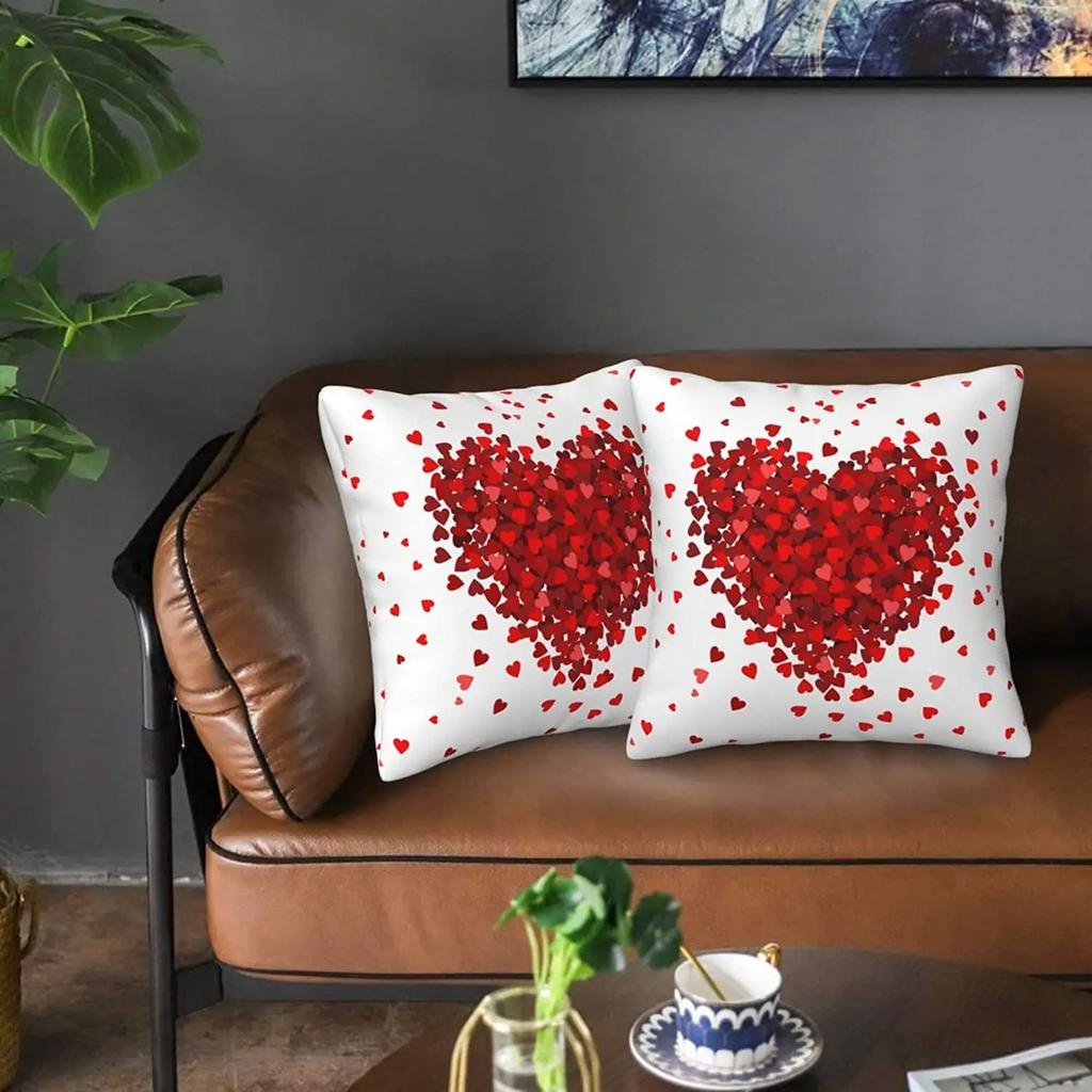 Valentines Pillow Covers 18X18 Set Of 2 Red Heart Valentine'S Day Throw Pillowcases Home Decor Cushion Covers For Couch Sofa Bed