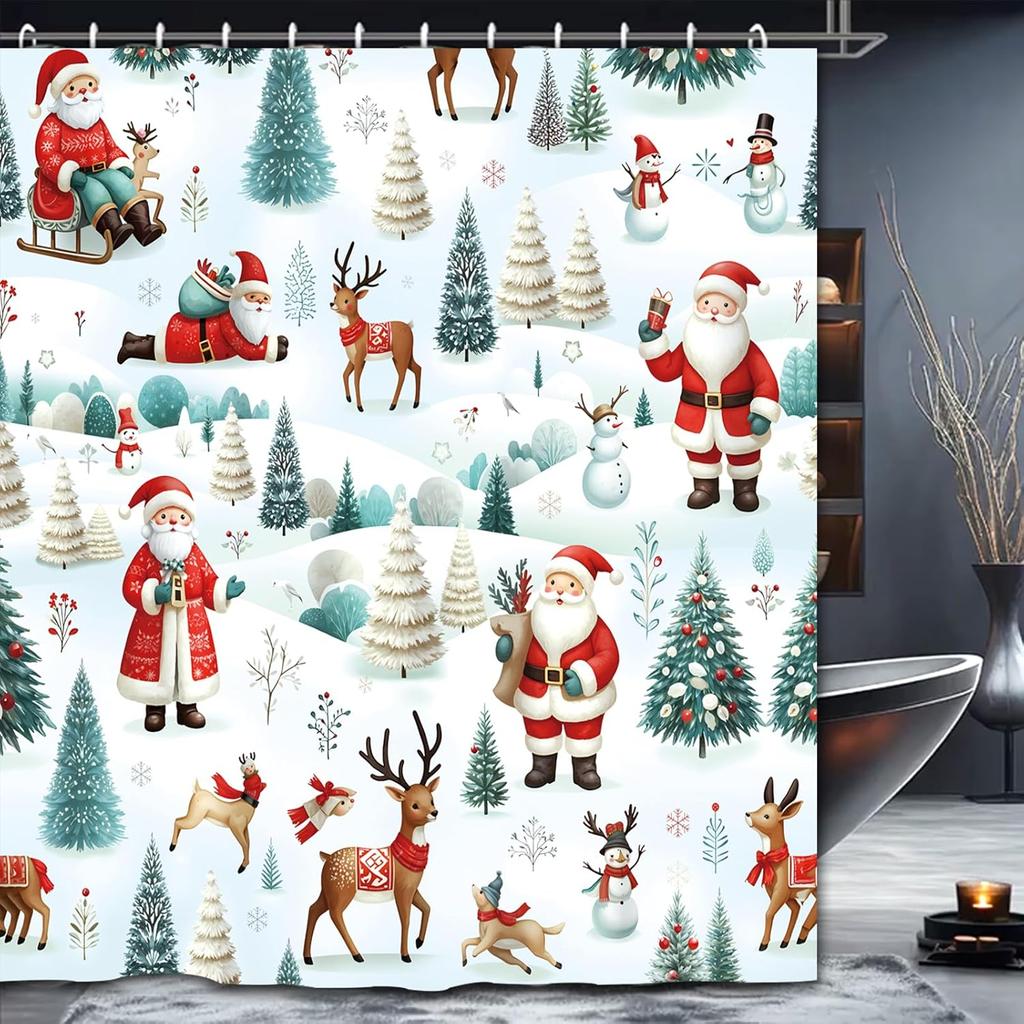 Christmas Shower Curtain Santa Claus Castle Reindeer Shower Curtain Winter Christmas Shower Curtains For Bathroom Waterproof