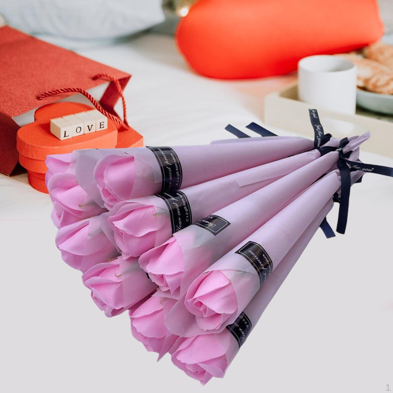 

10 Pieces Rose Bouquets Fake Faux Flowers Wedding Arrangement Preserved for Special рожевий