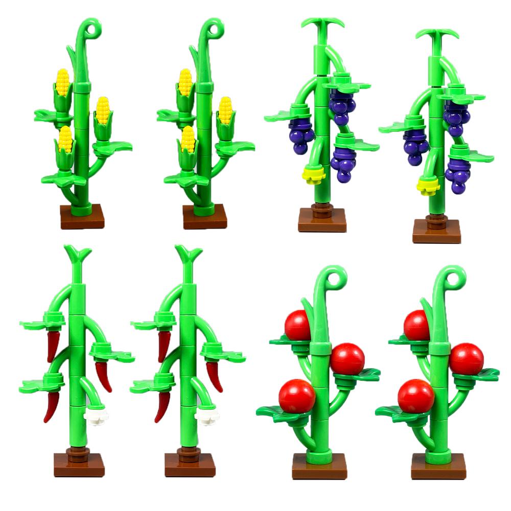 MOC Pflanzen- und Baumteile: Grünes Gras, Kiefern, Blattblumen & Stadtbausteine Zubehör - Bauklötze Set