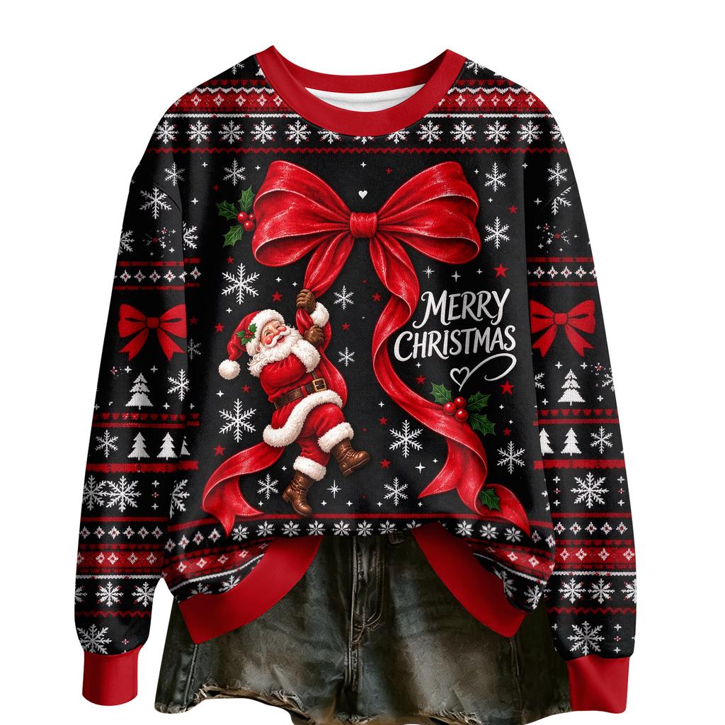 Women's Casual Halloween Print Long Sleeve Round Neck Top for Festive Fall Wear