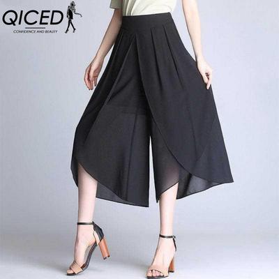 Calças de Verão de 4 cores Calças Soltas Femininas Comprimento Tornozelo Calças Cintura Alta Saia Chiffon Calças de Perna Larga Calças Plus Size