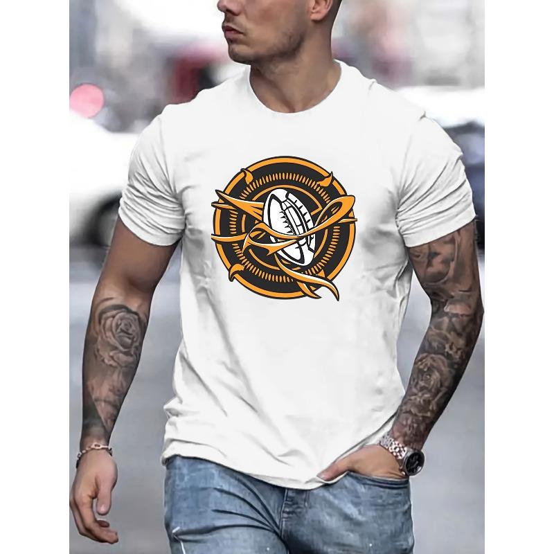 American Football Print T Shirt, Tees For Men, Casual Short Sleeve T-shirt For Summer