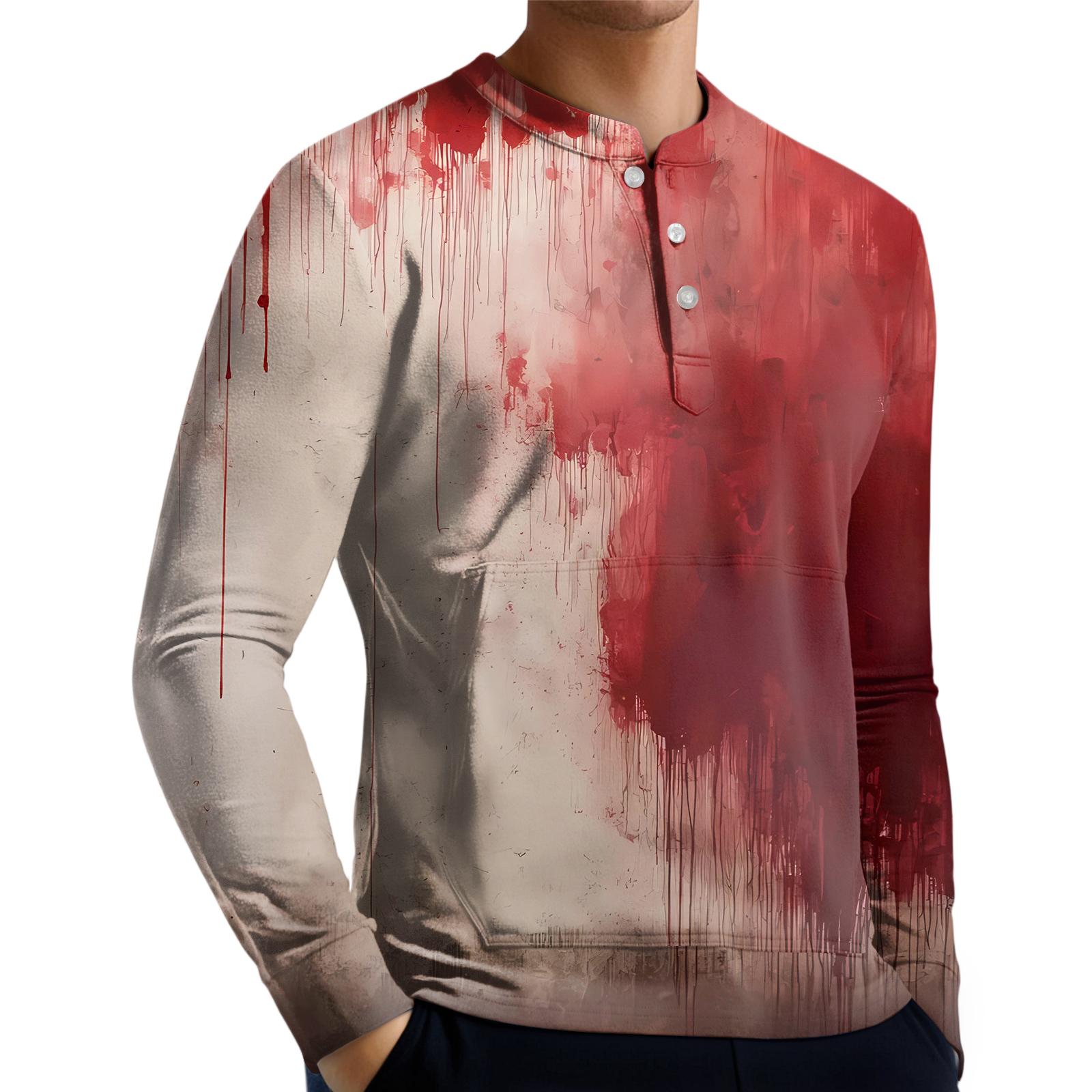 

Men s Casual Button-Down Sweatshirt Solid Color Long-Sleeved Shirt Pullover L красный