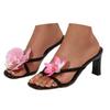 Women'S Square Heeled Openwork High Heels With Floral Patterns Sandals Women Flip Flops Rhinestones Cushioned Sandals For Women