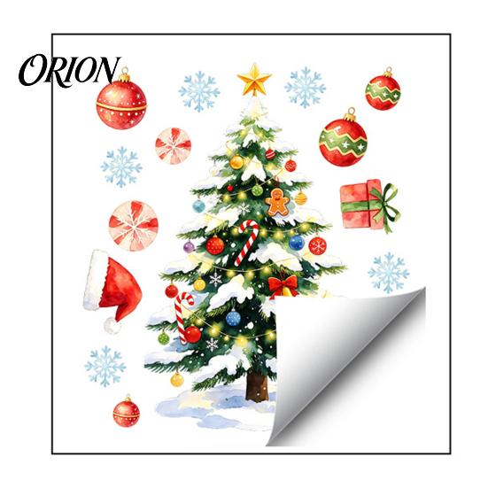 Reusable Festive Decor Watercolor Christmas Static Sticker, Santa Claus/Deer/Christmas Tree/Cake Pattern Print, DIY Window Decorations Thickened