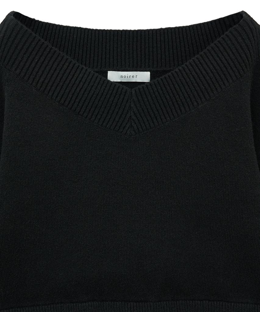NOIRER FOR WOMAN Two-Way Off-Shoulder V-Neck Knit (Black)