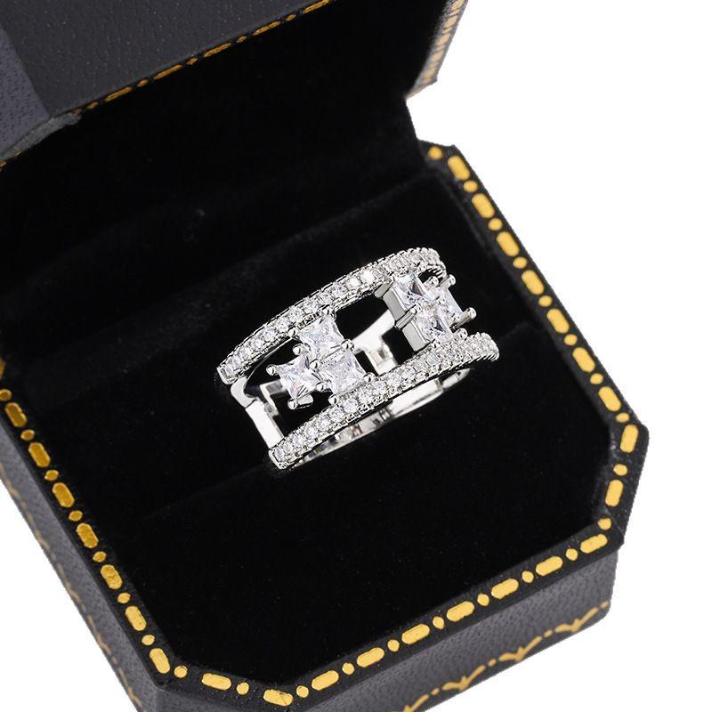 

Luxury Female Ring Sterling Silver Hollown-out Single Row Zircon Finger Rings for Women Promise Love Girlfriend Gift 10