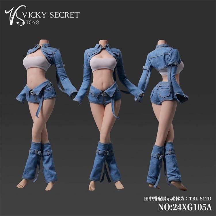 VSTOYS 24XG105 Sexy Fashionable Beautiful Woman Trendy Denim Outfit Set for Scale Action Figures and Head Not [TOYBARJAPAN] 1/6 (Body Included) (A)