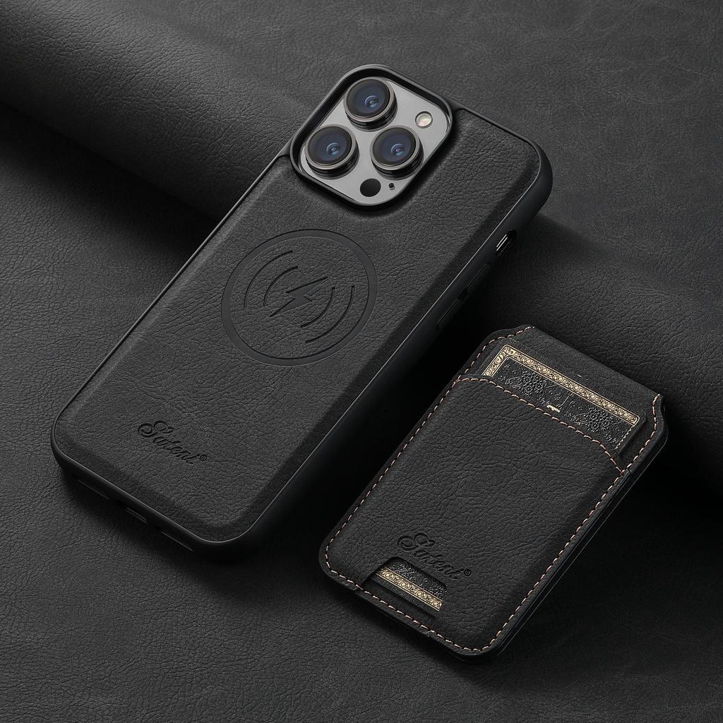 iPhone 17 Pro MagSafe Leather Case with Wireless Charging & Magnetic Card Holder Stand