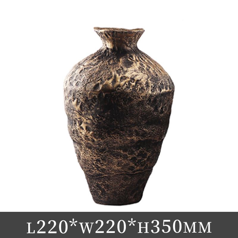 Wabi-sabi Style Retro Mottled Vase: Aged Flower Ornament for Entrance Hall or Living Room. Perfect for Dried Flowers.