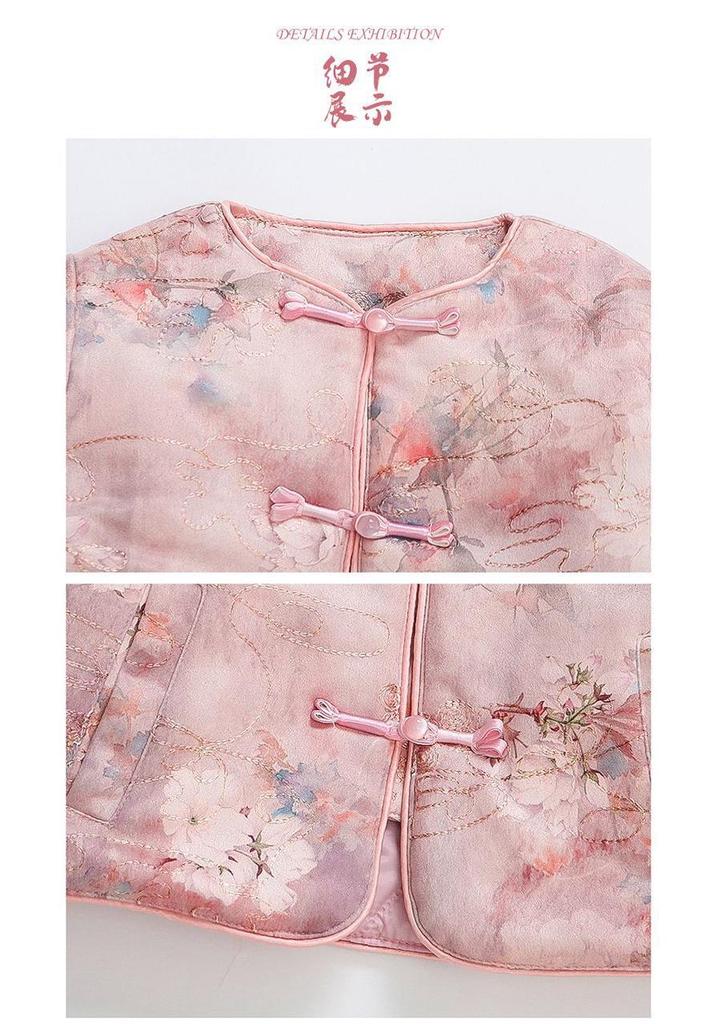 Winter Hanfu Tang Suit: Chinese Style Padded Two-Piece Set for Little Girls