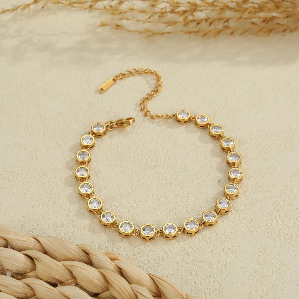 Stylish Dainty Zircon Party Jewelry Set for Women 18K Gold PVD Stainless Steel Heart Diamond Geometric Charm Bracelet Necklace