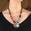 Retro imitation silver jewelry short collarbone chain women's Tibetan silver beeswax necklace sweater chain cotton and linen accessories pendant