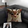 Reindeer Christmas Cute Cushion Cover Natural Linen Organic Fabric Double-Sided Printing Sofa Home Decor Gift Pillow Case
