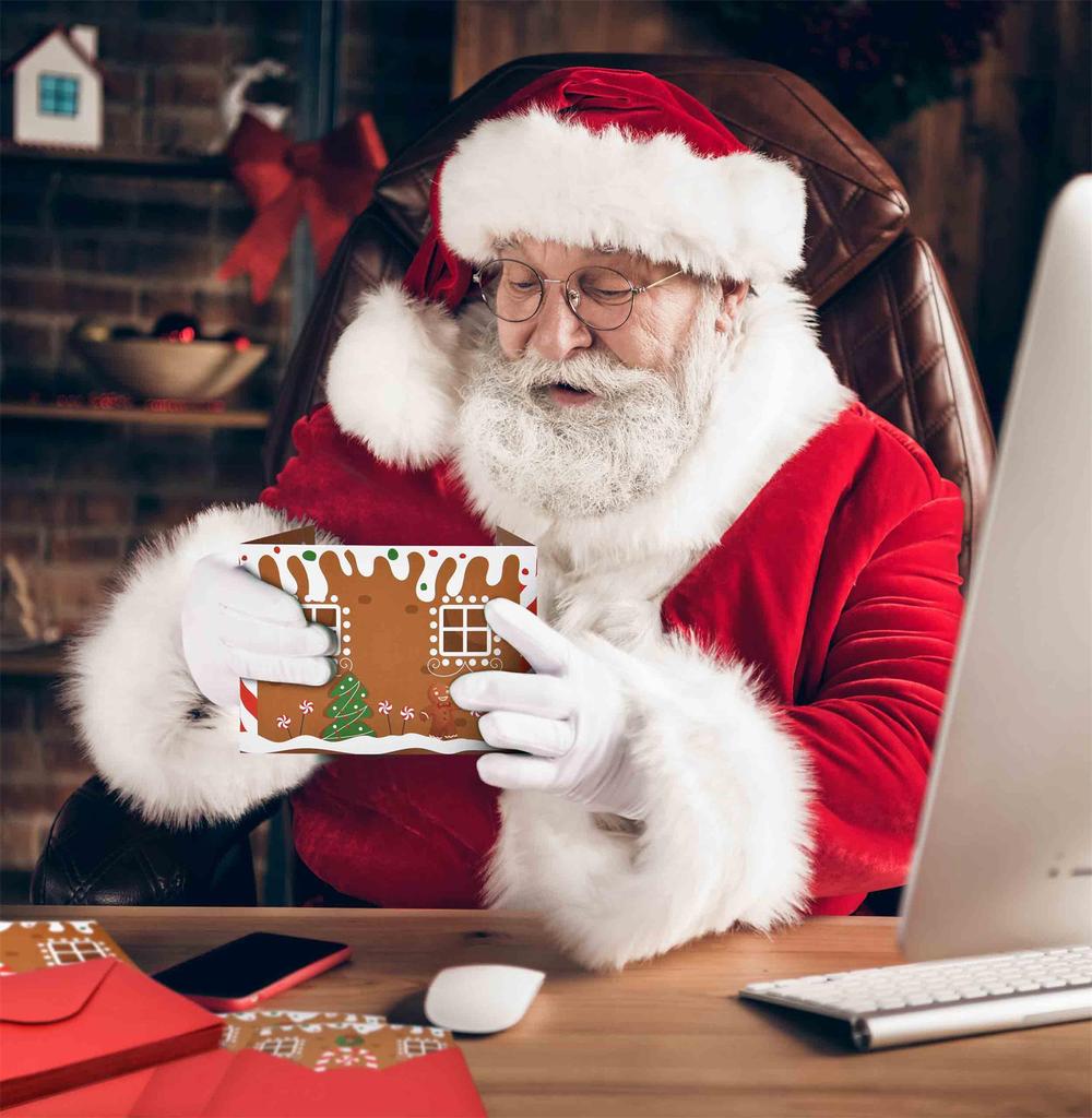 10 Pack Christmas Gingerbread House Greeting Cards Gift (10 Cards + 10 Envelopes) Tri-Fold Double-Sided Holiday Party Decoration Cards