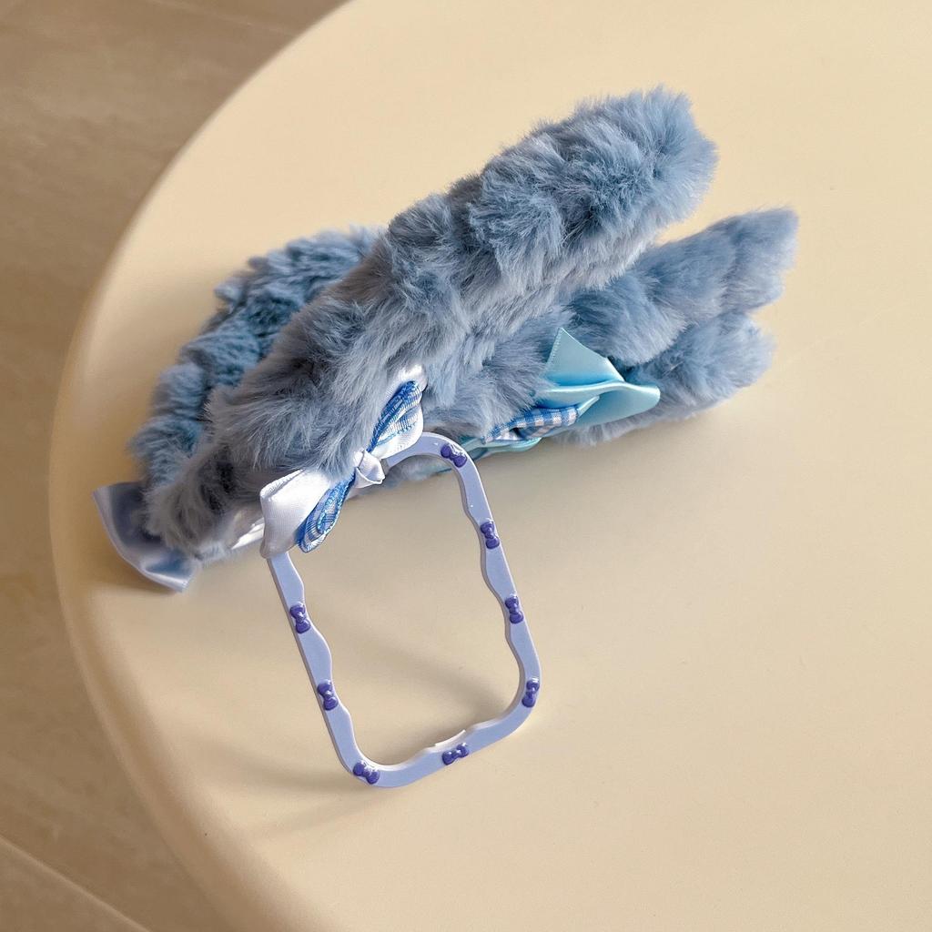 Plush Bow Diamond Lattice Rabbit Ears Phone Case for iPhone 17/16 Pro Max