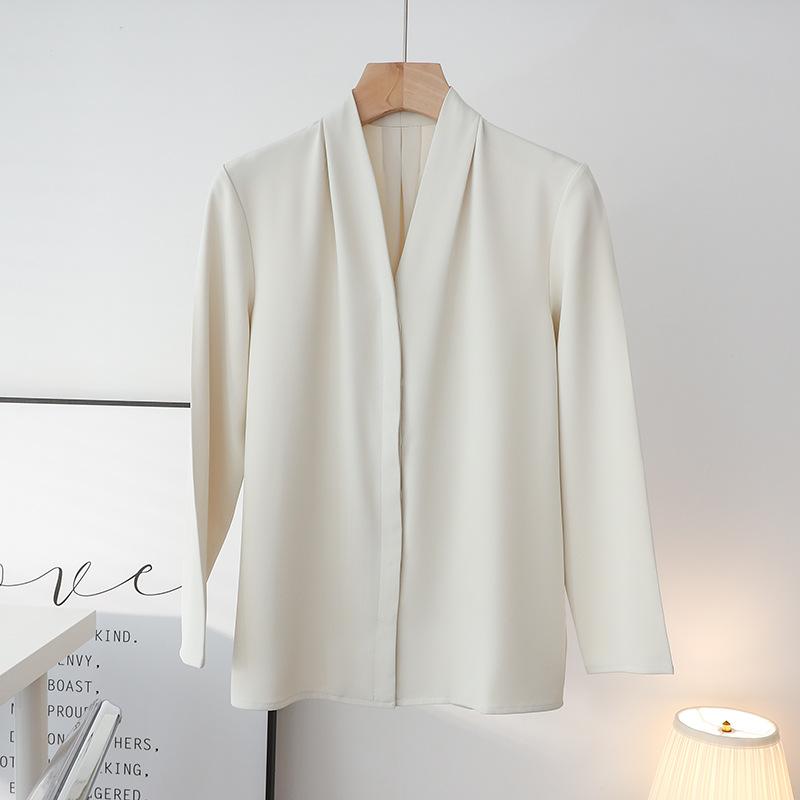 Spring and Autumn New Light Neck French Long Sleeve Shirt Female Professional Diligent Interview Grey White Top Female